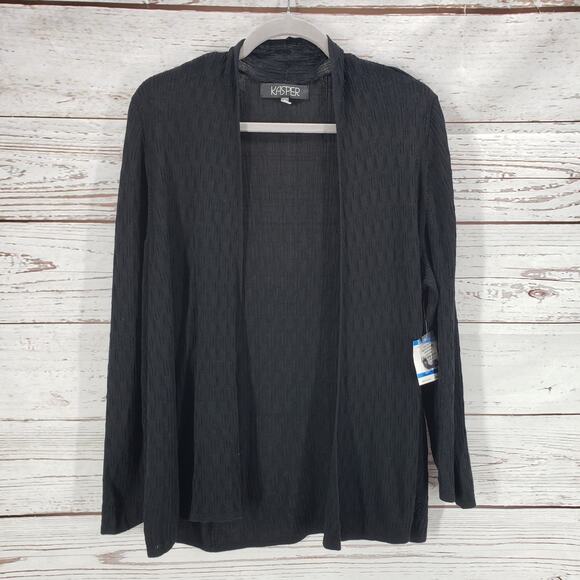 Kasper New Women's Black Knit Cotton Viscose Open Cardigan Size 1X - Picture 1 of 11